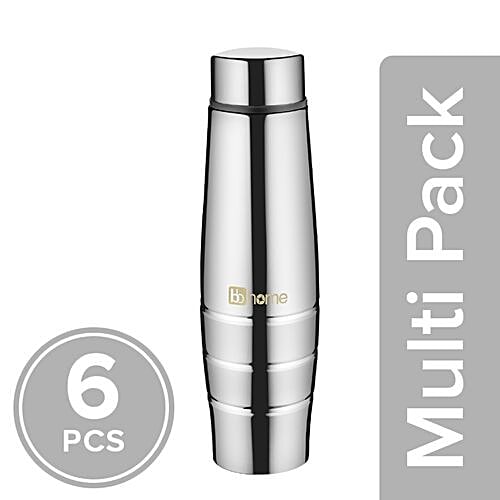 BB Home Aqua Stainless Steel Bottle With Steel Cap - Steel Mirror Finish, PXP 1003 CK, 6x650 ml Multipack 