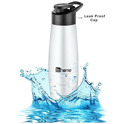 BB Home Aqua stainless steel Bottle with Sipper Cap - White Matt Finish, PXP 1003 DQ, 6x1 L Multipack 