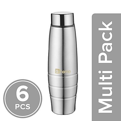 BB Home Aqua Stainless Steel Bottle With Steel Cap - Steel Matt Finish, PXP 1003 DV, 6x1 L Multipack 
