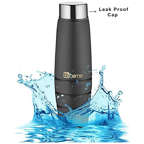 BB Home Aqua Stainless Steel Bottle With Steel Cap - Black Colour, PXP 1003 DV, 6x1 L Multipack 