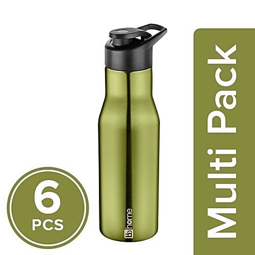 BB Home Puro Stainless Steel Bottle With Sipper Cap - Metallic Green Finish, PXP 1008 CQ, 6x750 ml Multipack 