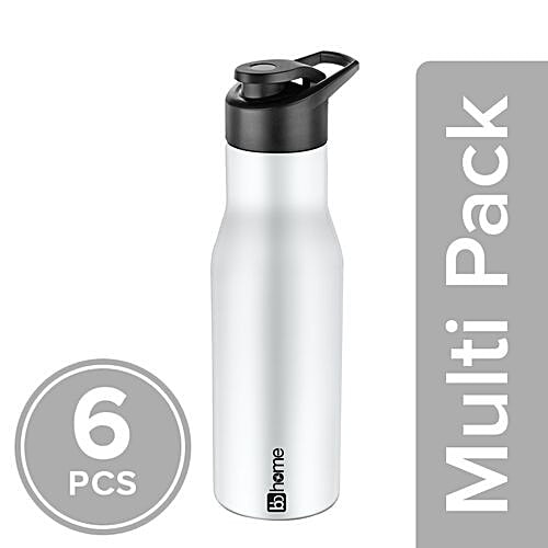BB Home Puro Stainless Steel Bottle With Sipper Cap - White Matt Finish, PXP 1008 CQ, 6x750 ml Multipack 