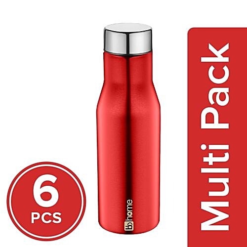 BB Home Puro Stainless Steel Bottle With Steel Cap - Dark Red Colour, PXP 1008 CV, 6x750 ml Multipack 