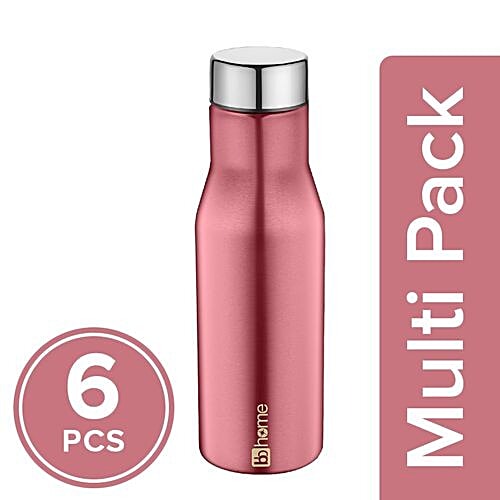 BB Home Puro Stainless Steel Bottle With Steel Cap - Metallic Pink, PXP 1008 CV, 6x750 ml Multipack 