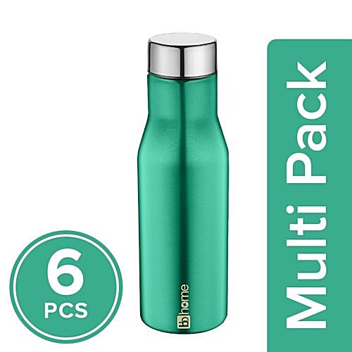 BB Home Puro Stainless Steel Bottle With Steel Cap - Turquoise Colour, PXP 1008 CV, 6X750 ml Multipack 