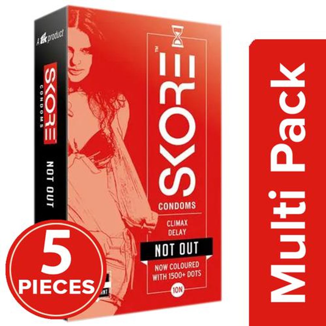 Skore Not Out Condoms - Climax Delay & Dotted, 5x10's pack Multipack