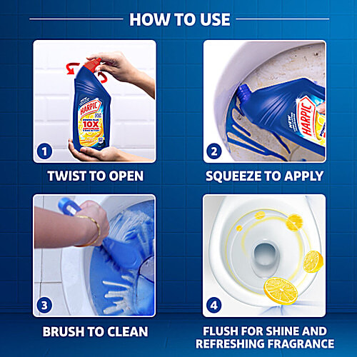 Harpic Disinfectant Toilet Cleaner Liquid - Lemon, Removes Dirt & Stains, 2x500 ml Multipack