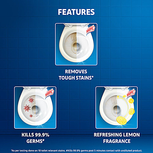 Harpic Disinfectant Toilet Cleaner Liquid - Lemon, Removes Dirt & Stains, 2x500 ml Multipack