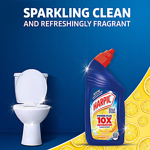Harpic Disinfectant Toilet Cleaner Liquid - Lemon, Removes Dirt & Stains, 2x500 ml Multipack
