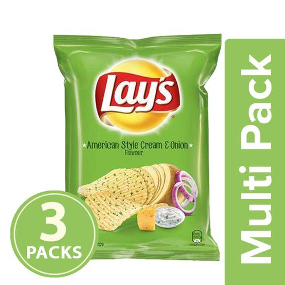 Lays Potato Chips - American Style Cream & Onion Flavour, 3x52 g Multipack