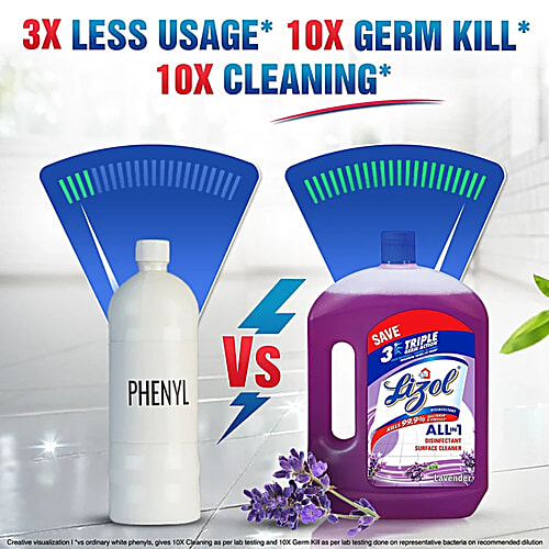 Lizol Disinfectant Surface Cleaner - Lavender, 2x2 L Multipack 