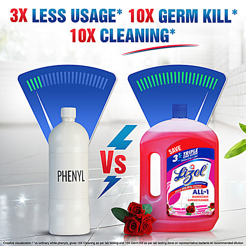 Lizol Disinfectant Surface & Floor Cleaner Liquid - Floral, 2 L (Pack of 2) 