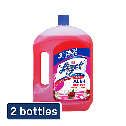 Lizol Disinfectant Surface & Floor Cleaner Liquid - Floral, 2 L (Pack of 2) 