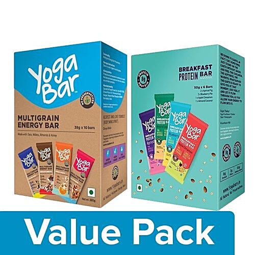 Yoga bar Multigrain VarietyBar 38G Pack of 10+Breakfast Protein VarietyBar 50G Pack of 6, Combo 2 Items 