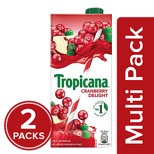 Tropicana Delight Fruit Juice - Cranberry, 2x1 L (Multipack) 