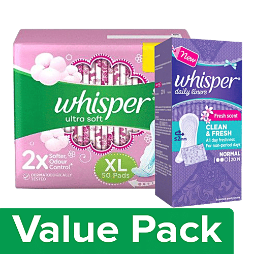 Buy Whisper Sanitary Pads XL, Ultra Soft 50 pcs + Daily Liners