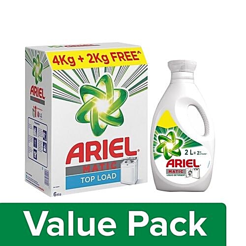Buy Ariel Detergent Washing PowderTop Load 4kg Get 2kg Free+MaticLiquid Detergent 2lt Online