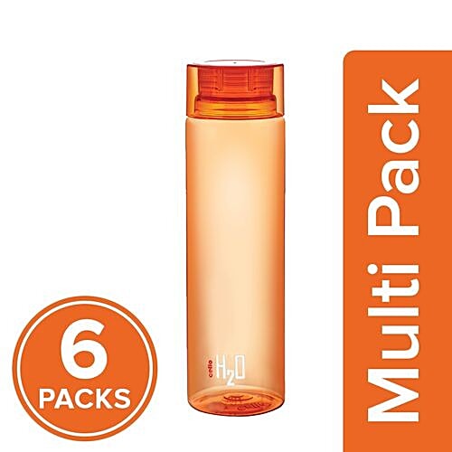 Cello H2O Unbreakable Water Bottle - Orange, 6x1 L Multipack 