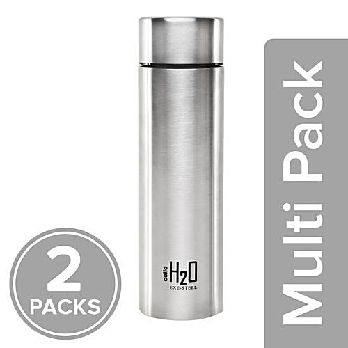 Cello Water Bottle - H2O Steel, Silver, 2x1 L Multipack 