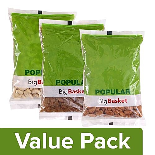 bb Popular Almond/Badam - Californian, Giri 200gm + Cashew Whole 200gm+Raisins Indian 200gm, Combo 3 Items 