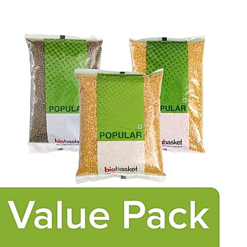 bb Popular Toor/Arhar Dal 2 kg + Moong Dal 1 kg+Moong - Green, Whole/Sabut 1 kg, Combo 3 Items 