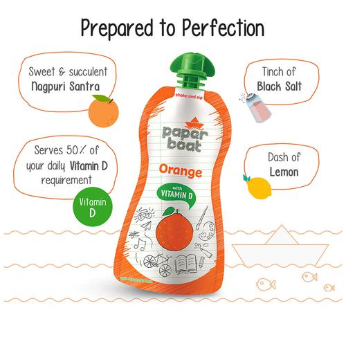 Paper Boat Orange Juice With Vitamin D, No Preservatives, 12x150 ml Multipack 