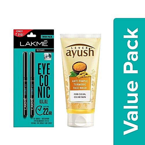 Buy bb Combo Lakme Kajal Eyeconic 2pcs + Lever Ayush Ayurvedic Turmeric
