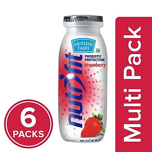 mother dairy Nutrifit Fermented Probiotic Milk Drink - Strawberry, 6x80 ml (Multipack) 