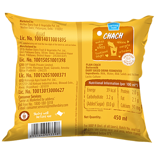 mother dairy Chach - Plain, 6x450 ml Multipack 