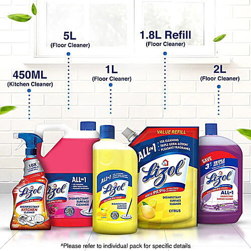 Lizol Disinfectant Surface & Floor Cleaner Liquid - Citrus, Kills 99.9% Germs, 3x975 ml Multipack 