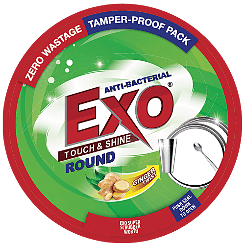 Exo Dish Wash - Round Anti Bacterial Withcyclozan 250 gm + Safal Steel Scrubber 1 pc, Combo 2 Items 
