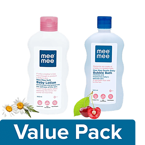 Mee Mee Soft Baby Lotion 500 ml Bottle + Gentle Baby Bubble Bath - White 500 ml, Combo 2 Items 