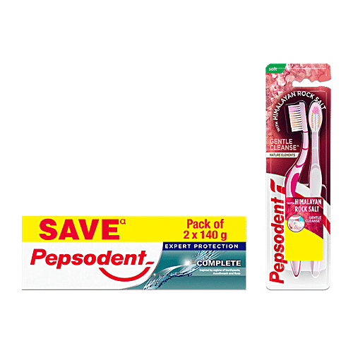 Pepsodent Pepsodent Toothpaste Complete 140gx2 + Gentle Cleanse Toothbrush Soft 2pcs, Combo 2 Items 