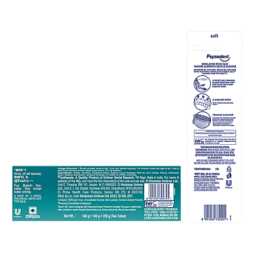 Pepsodent Pepsodent Toothpaste Complete 140gx2 + Gentle Cleanse Toothbrush Soft 2pcs, Combo 2 Items 