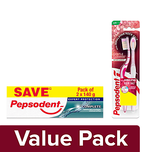 Pepsodent Pepsodent Toothpaste Complete 140gx2 + Gentle Cleanse Toothbrush Soft 2pcs, Combo 2 Items 