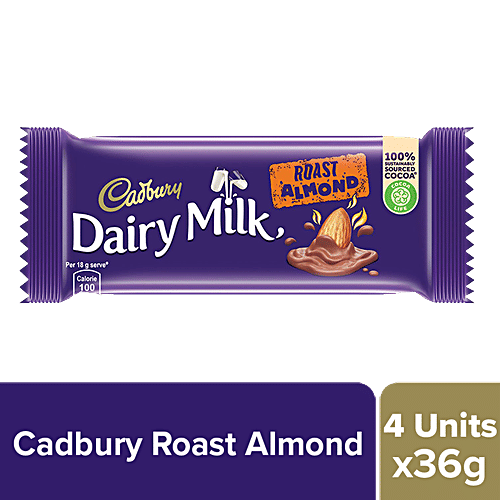 Cadbury Dairy Milk Roast Almond Chocolate Bar, 4x36 g (Multipack) Perfect for Gifting on Special Occasions, Made from Sustainably Sourced Cocoa
