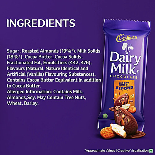 Cadbury Dairy Milk Roast Almond Chocolate Bar, 4x36 g (Multipack) Perfect for Gifting on Special Occasions, Made from Sustainably Sourced Cocoa
