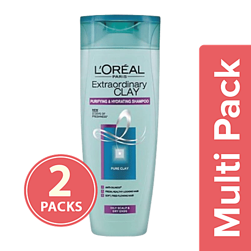 Loreal Paris Extraordinary Clay Shampoo, 2x75 ml Multipack