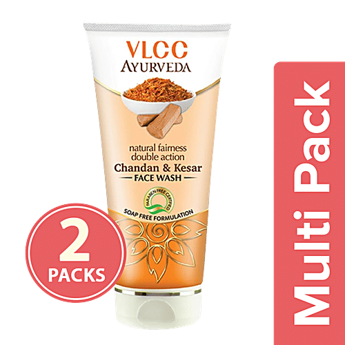 Vlcc Ayurveda Natural Fairness Double Action Chandan & Kesar Face Wash, 2x100 ml Multipack