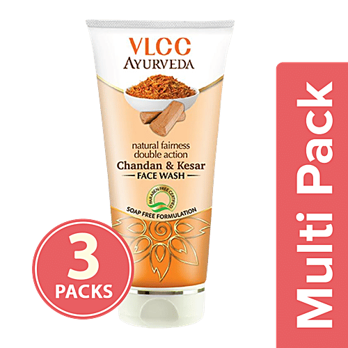Vlcc Ayurveda Natural Fairness Double Action Chandan & Kesar Face Wash, 3x50 ml Multipack 