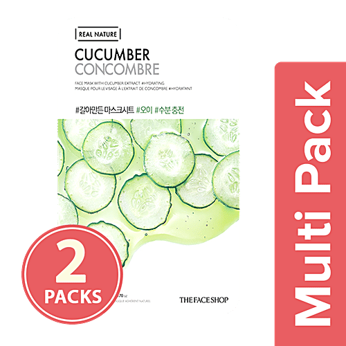 The Face Shop Real Nature Cucumber Face Mask, 2x20 g Multipack