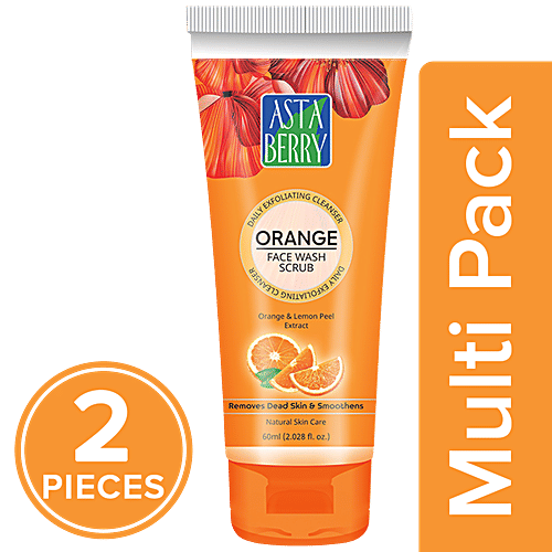 Astaberry Orange Face Wash Scrub - Daily Exfoliating Cleanser, 2x60 ml Multipack 