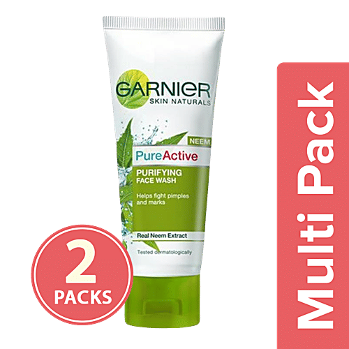 Garnier Skin Natutals - Pure Active Neem Face Wash, 2x100 g Multipack 
