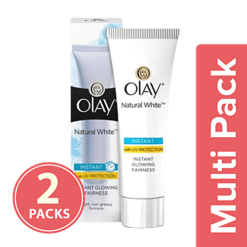 Olay Natural White - Light Instant Glowing Fairness Skin Cream Serum, 2x20 g Multipack