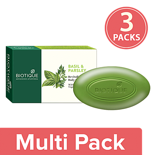 BIOTIQUE Soap - Bio Basil & Parsley, 3x75 g Multipack 