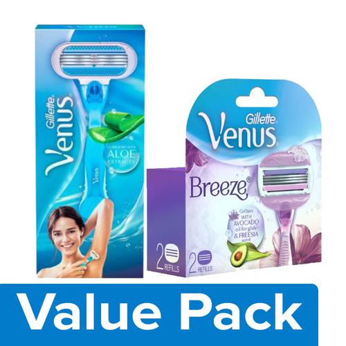 Buy Gillette Venus Venus Hair Removal Razor For Women 1 pc + Venus Breeze -  Razor Blades 2 pcs Online at Best Price of Rs 748 - bigbasket
