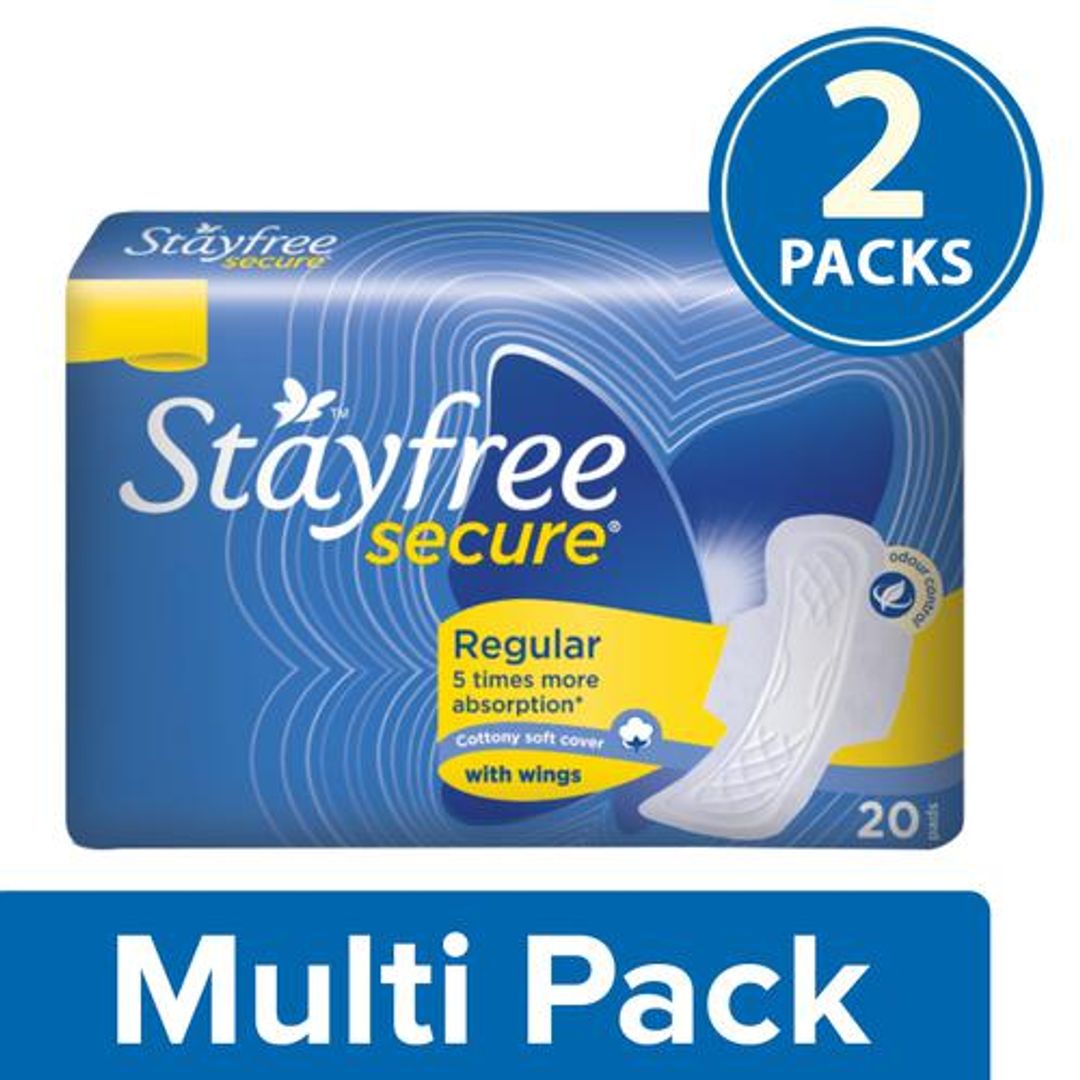 STAYFREE Sanitary Pads - Secure Cottony Soft With Wings, 2x20 Pads Multipack