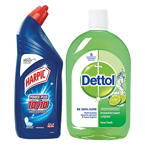 bb Combo Harpic Toilet Cleaner Original Power Plus 1 L + Dettol Disinfectant Liquid 1 L, Combo 2 Items
