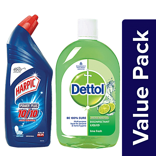 bb Combo Harpic Toilet Cleaner Original Power Plus 1 L + Dettol Disinfectant Liquid 1 L, Combo 2 Items