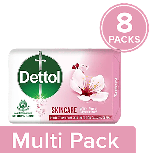 Dettol Bathing Bar Soap - Skincare, 8x75 g (Multipack) 